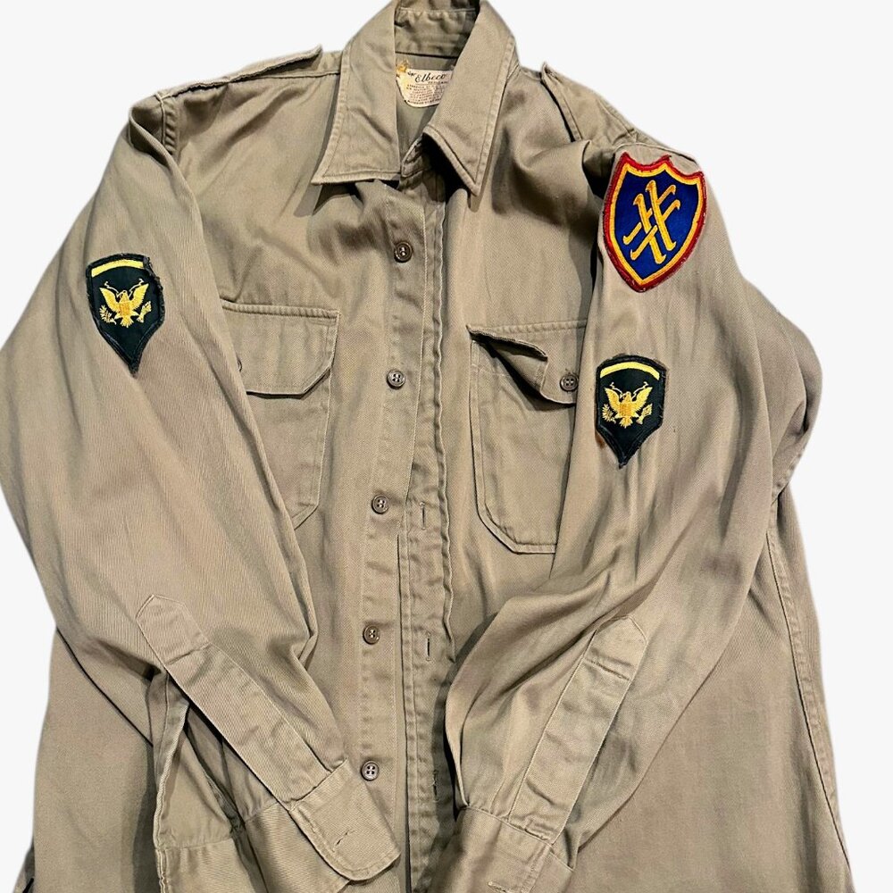 Vintage WWII U.S. Army Khaki Uniform Shirt Elbeco Regulation w/ETO Patch & Eagle